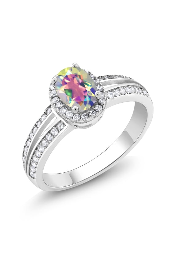 1.60 Ct Oval Mercury Mist Mystic Topaz 925 Sterling Silver Ring (Size 5)