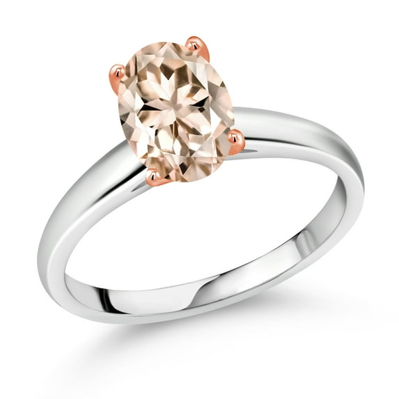 Gem Stone King 1.60 Ct Oval Peach Morganite 10K White and Rose Gold Ring (Size 8)