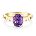 thumbnail image 1 of Gem Stone King 1.60 Ct Oval Purple Amethyst 18K Yellow Gold Plated Silver Solitaire Engagement Ring, 1 of 5