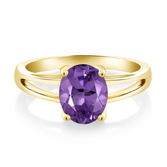 Gem Stone King 1.60 Ct Oval Purple Amethyst 18K Yellow Gold Plated Silver Solitaire Engagement Ring