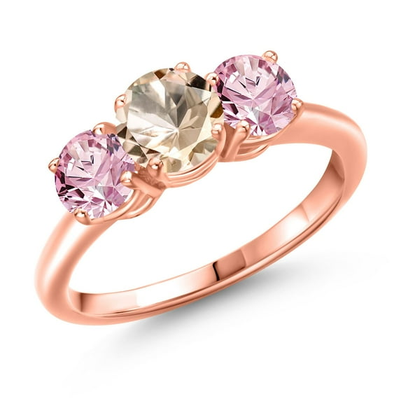 Gem Stone King 18K Rose Gold Plated Silver Peach Morganite and Pink Lab Grown Diamond Engagement Ring for Women | 1.60 Cttw | Round 6MM | Gemstone October Birthstone | Size 5