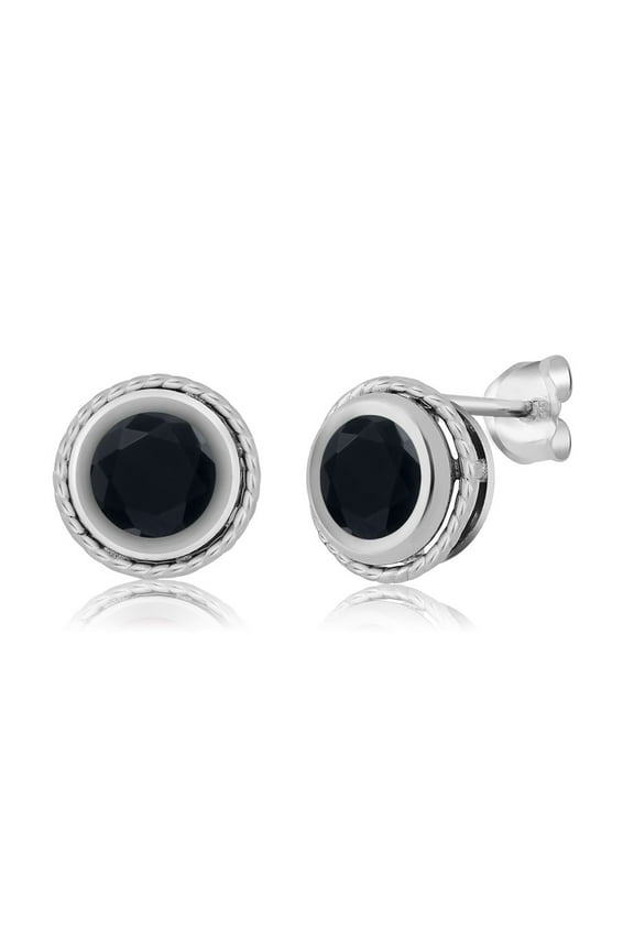 1.60 Ct Round 6mm Black Onyx 925 Sterling Silver Stud Earrings for Women Men