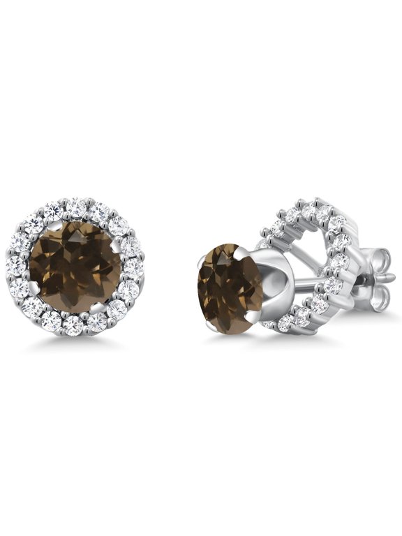 925 Sterling Silver Brown Smoky Quartz Removable Jacket Stud Earrings for Women (1.60 Cttw, Round 6MM)