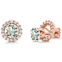Gem Stone King 1.60 Ct Round 6mm Green Prasiolite 18K Rose Gold Plated Silver Removable Jacket Stud Earrings