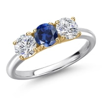 Gem Stone King 10K Two Tone Gold Blue Created Sapphire and Lab Grown Diamond Engagement Ring for Women | 1.60 Cttw | Round 5MM | Gemstone September Birthstone | Size 8