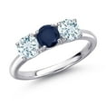 thumbnail image 1 of Gem Stone King 925 Sterling Silver Blue Sapphire and Sky Blue Aquamarine Engagement Ring for Women | 1.60 Cttw | Round 5MM | Gemstone September Birthstone | Size 7, 1 of 6