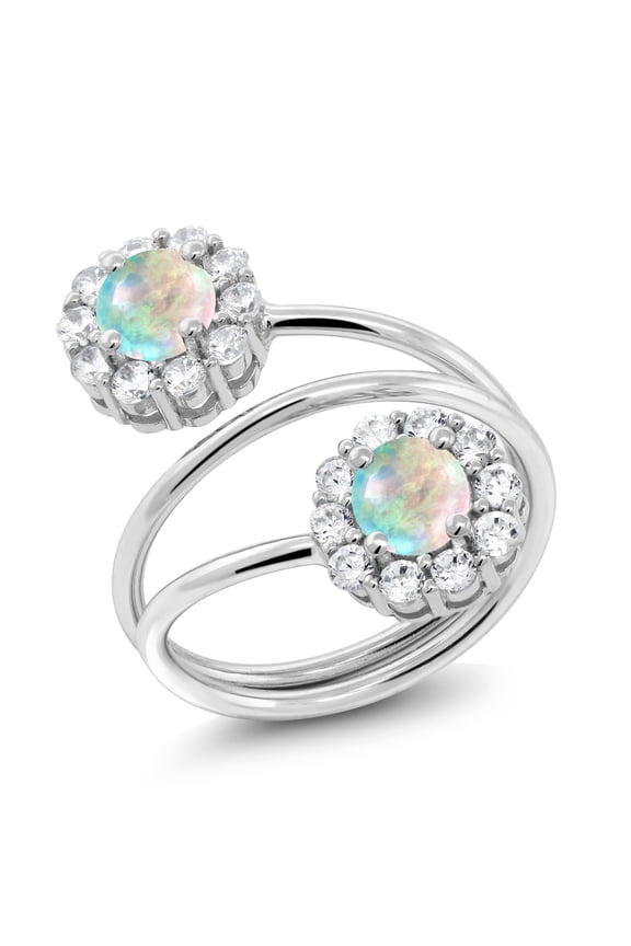 1.60 Ct Round Cabochon White Simulated Opal 925 Sterling Silver Ring (Size 6)