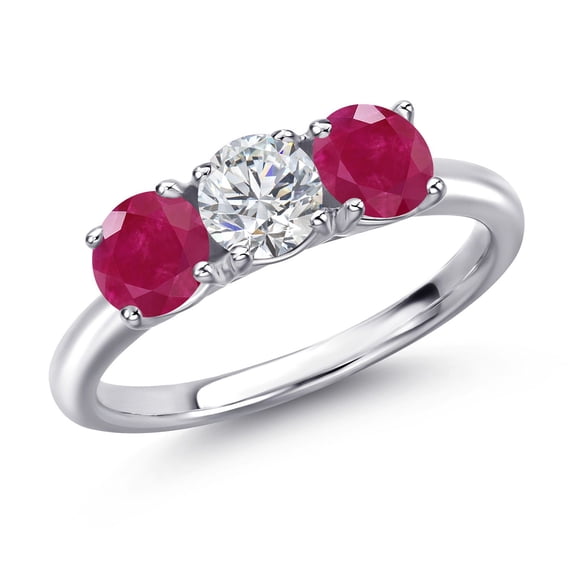Gem Stone King 925 Sterling Silver Lab Grown Diamond and Red Ruby Engagement Ring for Women | 1.60 Cttw | Round 5MM | Gemstone April Birthstone | Size 9