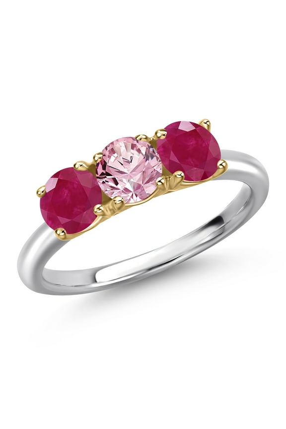 10K Two Tone Gold Pink Lab Grown Diamond and Red Ruby Engagement Ring for Women | 1.60 Cttw | Round 5MM | Gemstone April Birthstone | Size 5
