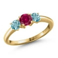 thumbnail image 1 of Gem Stone King 18K Yellow Gold Plated Silver Red Created Ruby and Blue Zircon Engagement Ring for Women | 1.60 Cttw | Round 5MM | Gemstone July Birthstone | Size 7, 1 of 6