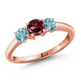 thumbnail image 1 of Gem Stone King 18K Rose Gold Plated Silver Red Rhodolite Garnet and Blue Zircon Engagement Ring for Women | 1.60 Cttw | Round 5MM | Gemstone January Birthstone | Size 8, 1 of 6