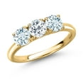 thumbnail image 1 of Gem Stone King 18K Yellow Gold Plated Silver White Topaz and Sky Blue Aquamarine Engagement Ring for Women | 1.60 Cttw | Round 5MM | Gemstone November Birthstone | Size 5, 1 of 6
