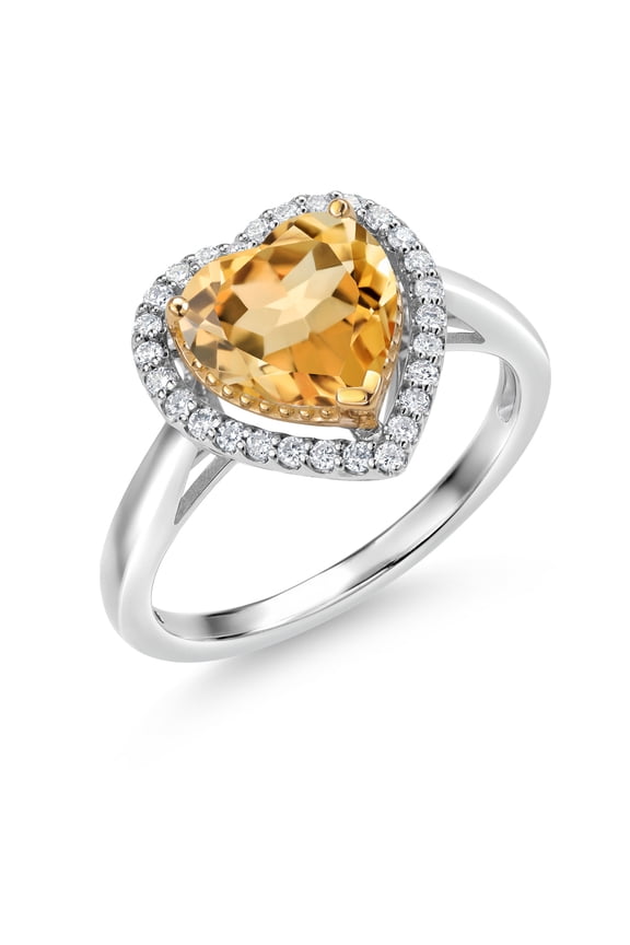 1.60 Ct Yellow Citrine G/H Lab Grown Diamond 925 Silver and 10K Yellow Gold Ring (Size 5)