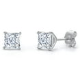thumbnail image 1 of Gem Stone King 1.60 Cttw 14K White Gold Princess 5MM White Moissanite Double Notch Stud Earrings | Gold Earrings for Women Men, 1 of 6