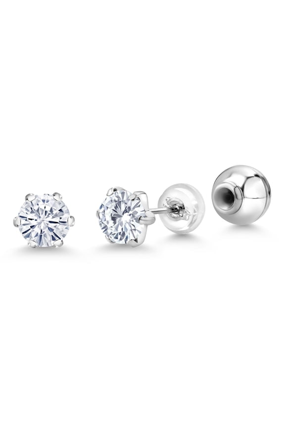 1.60 Cttw PT900 Platinum 900 Six Prong 6MM Round Moissanite Stud Earrings for Women Men