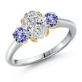 thumbnail image 1 of Gem Stone King 1.60cttw 10K White Gold IGI Certified Lab Grown Diamond and Blue Tanzanite 3-Stone Engagement Ring for Women | Center 1.00 Ct Diamond | E-F Color | VS1-VS2 Clarity | Size 5, 1 of 6