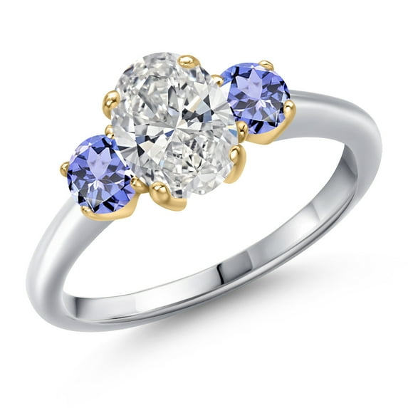 Gem Stone King 1.60cttw 10K White Gold IGI Certified Lab Grown Diamond and Blue Tanzanite 3-Stone Engagement Ring for Women | Center 1.00 Ct Diamond | E-F Color | VS1-VS2 Clarity | Size 5