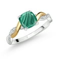 thumbnail image 1 of Gem Stone King 1.61 Ct Green Malachite E-F Lab Grown Diamond 925 Silver and 10K Yellow Gold Ring, 1 of 5