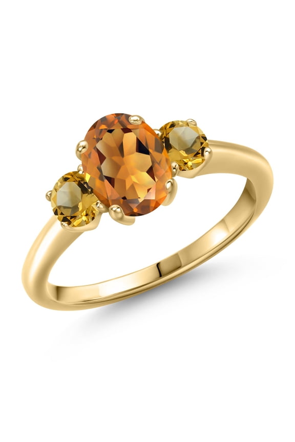1.61 Ct Orange Red Madeira Citrine Yellow Citrine 18K Yellow Gold Plated Silver Ring (Size 7)