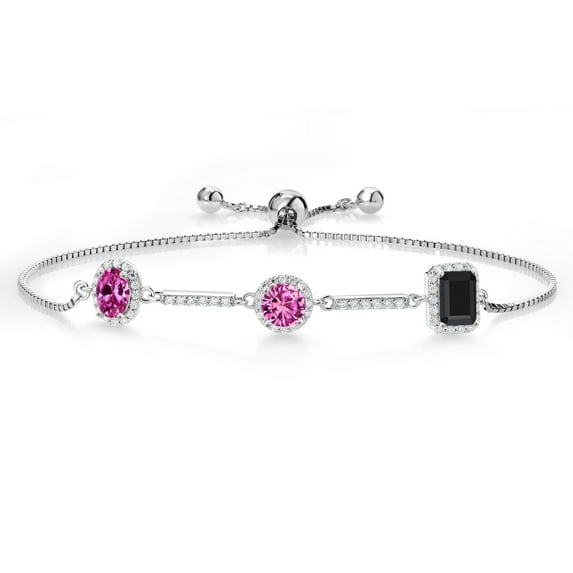 Gem Stone King 1.61 Ct Oval Pink Created Sapphire 925 Sterling Silver Bracelet for Women