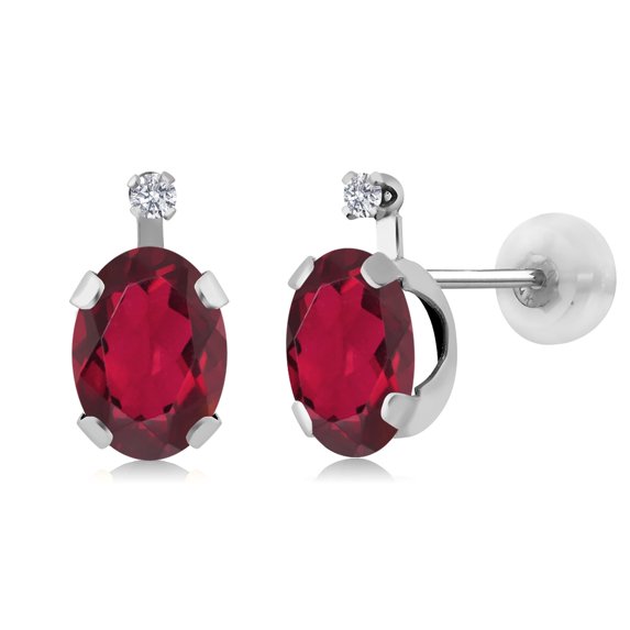 Gem Stone King 1.61 Ct Oval Red Mystic Topaz G/H Lab Grown Diamond 14K White Gold Earrings