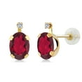 thumbnail image 1 of Gem Stone King 1.61 Ct Oval Red Mystic Topaz G/H Lab Grown Diamond 14K Yellow Gold Earrings, 1 of 3