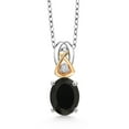 thumbnail image 1 of Gem Stone King 1.62 Ct Black Onyx E-F Lab Grown Diamond 925 Silver and 10K Yellow Gold Pendant with Chain, 1 of 3