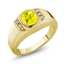 Gem Stone King 1.62 Ct Canary Mystic Topaz White Created Sapphire 18K Yellow Gold Plated Silver Men's Ring (Size 7)