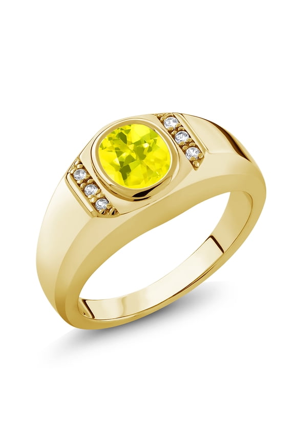 1.62 Ct Canary Mystic Topaz White Created Sapphire 18K Yellow Gold Plated Silver Men's Ring (Size 10)