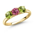 thumbnail image 1 of Gem Stone King 18K Yellow Gold Plated Silver Pink Tourmaline and Green Peridot Engagement Ring for Women | 1.62 Cttw | Round 5MM | Gemstone October Birthstone | Size 6, 1 of 6