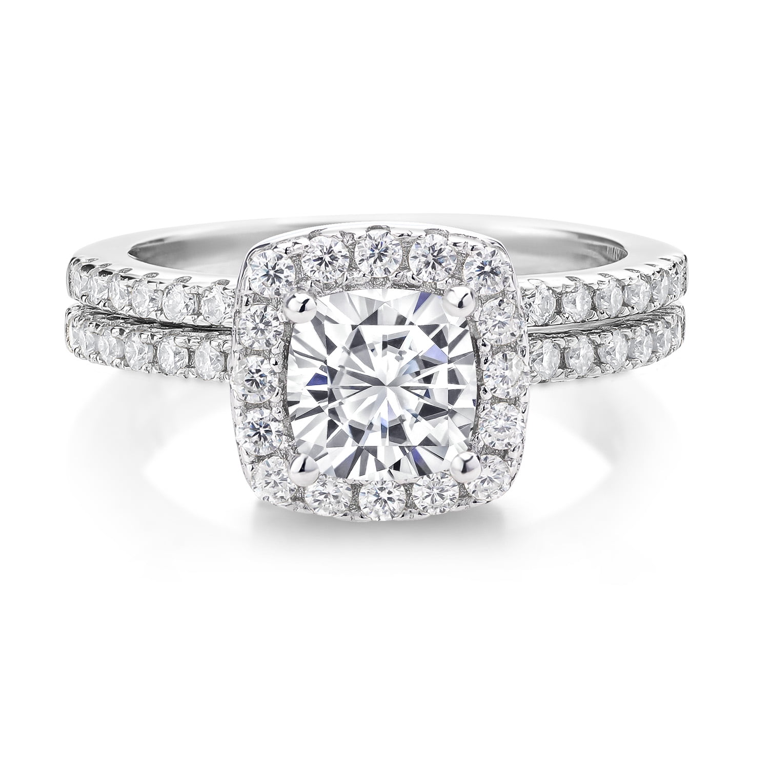 Gem Stone King 1.62 Cttw Moissanite Wedding Engagement Ring Band Bridal Set for Women | 925 Sterling Silver | Available in Size 5, 6, 7, 8, 9