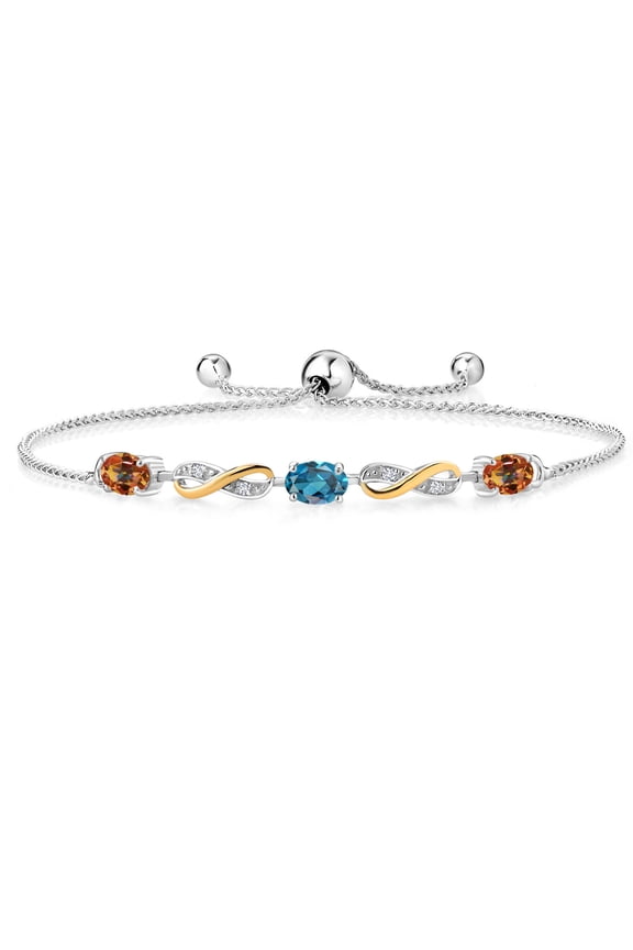 1.63 Ct Ecstasy Mystic Topaz London Blue Topaz 925 Silver and 10K Yellow Gold Lab Grown Diamond Adjustable Infinity Bracelet for Women Mother's Mom Wife Her