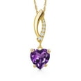 thumbnail image 1 of Gem Stone King 1.63 Ct Purple Amethyst G/H Lab Grown Diamond 14K Yellow Gold Pendant with Chain, 1 of 6