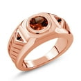 thumbnail image 1 of Gem Stone King 1.63 Ct Round Red Garnet Black Diamond 18K Rose Gold Plated Silver Men's Ring, 1 of 5