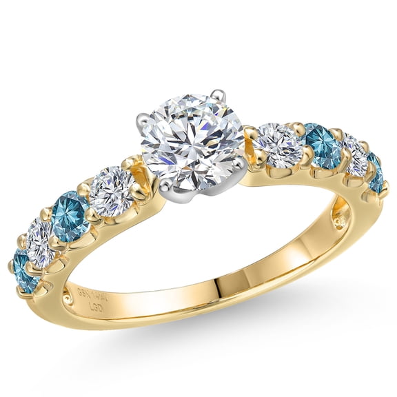 Gem Stone King 1.63 Cttw IGI Certified Lab Grown Diamond in 14K Two-Tone Gold Engagement Ring for Women | Round Center Diamond 0.75 Ct | D-E Color | VS1-VS2 Clarity | Size 5
