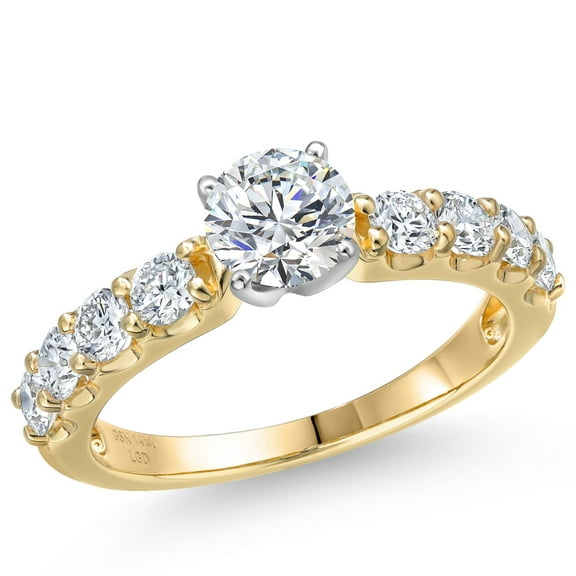 Gem Stone King 1.63 Cttw IGI Certified Lab Grown Diamond in 14K Two-Tone Gold Engagement Ring for Women | Round Center Diamond 0.75 Ct | E-F Color | VS1-VS2 Clarity | Size 6