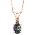 thumbnail image 1 of Gem Stone King 1.64 Ct Green Mystic Topaz White Diamond 18K Rose Gold Plated Silver Pendant with Chain, 1 of 4
