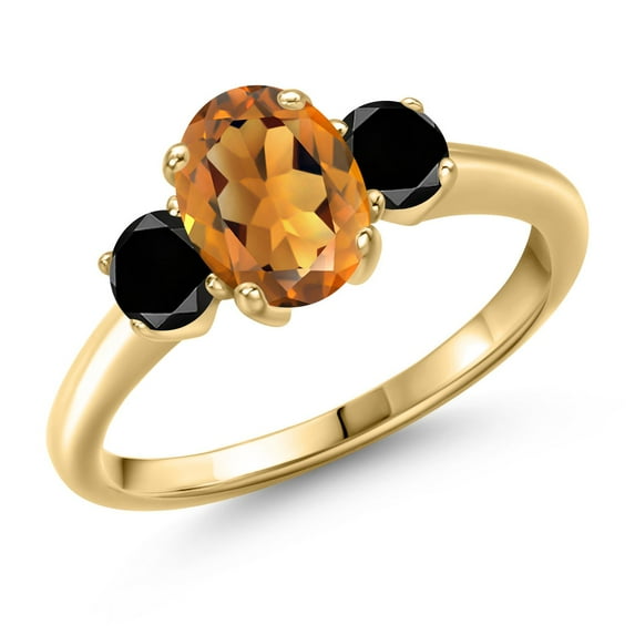 Gem Stone King 1.64 Ct Orange Red Madeira Citrine Black Diamond 18K Yellow Gold Plated Silver Ring