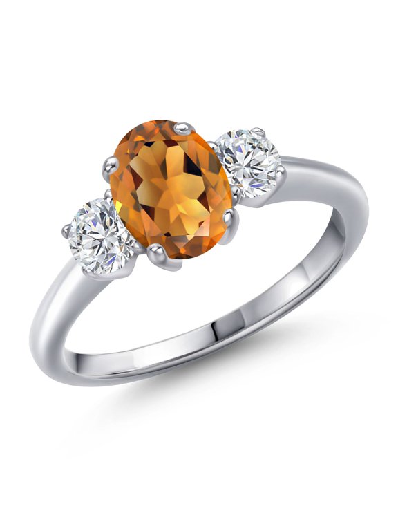 1.64 Ct Orange Red Madeira Citrine G/H Lab Grown Diamond 925 Sterling Silver Ring