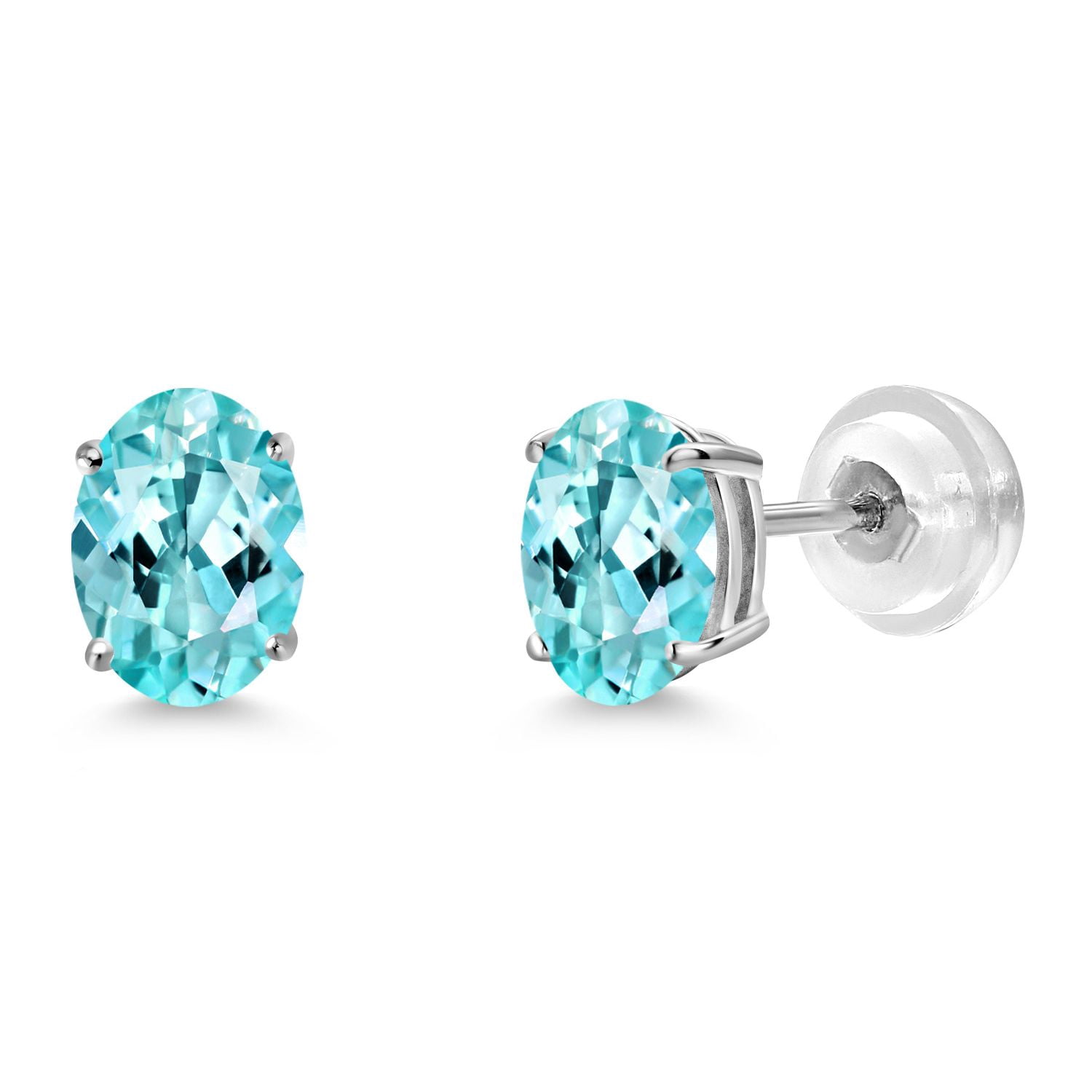 Gem Stone King 1.64 Ct Oval 7x5mm Blue Apatite 14K White Gold Stud Earrings for Women Men