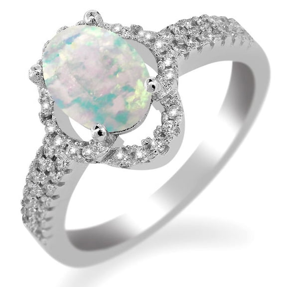 Gem Stone King 1.64 Ct Oval Cabochon White Simulated Opal 925 Sterling Silver Ring