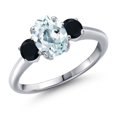 thumbnail image 1 of Gem Stone King 1.64 Ct Oval Sky Blue Aquamarine Black Onyx 925 Sterling Silver Ring, 1 of 6