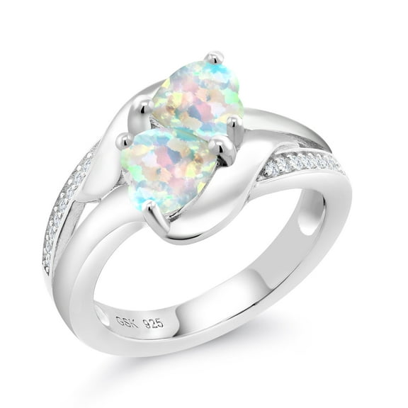 Gem Stone King 1.64 Ct White Simulated Opal White Created Sapphire 925 Sterling Silver Ring (Size 9)
