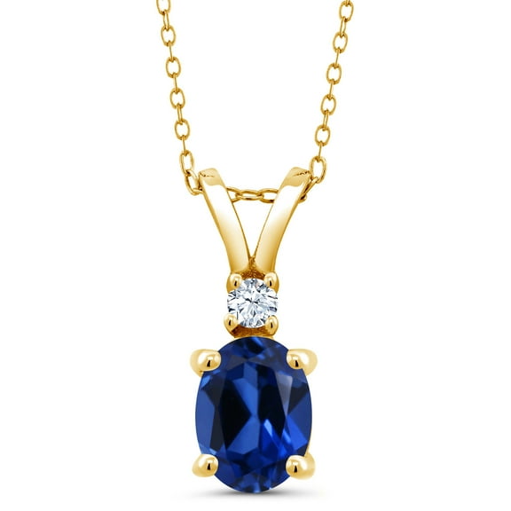 Gem Stone King 1.65 Cttw Blue Created Sapphire 18K Yellow Gold Plated Silver Pendant Necklace for Women with 18 inch Chain