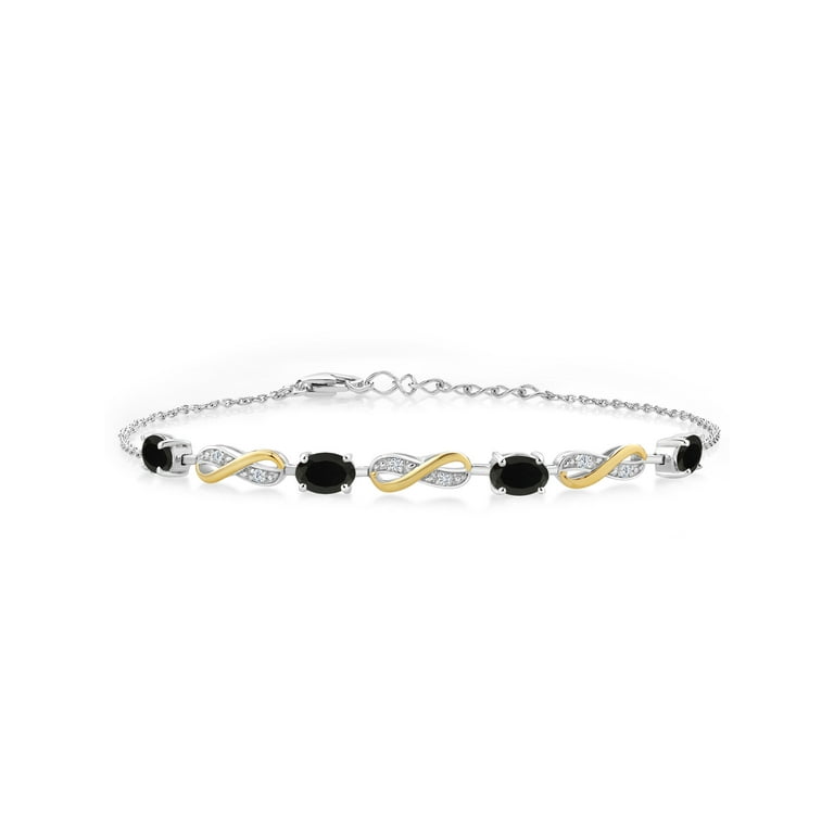 Gem Stone King 1.65 Ct Oval Black Onyx 925 Silver and 10K Yellow Gold Lab  Grown Diamond Infinity Bracelet For Women Mother\'s Mom Wife Girls Her,  Fully Adjustable Up to 7.5 inch)