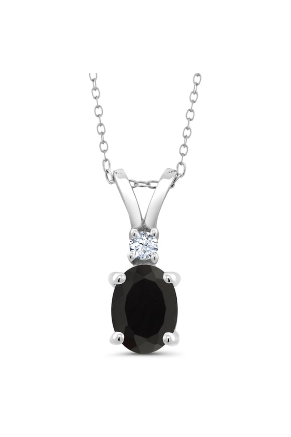 1.65 Ct Oval Black Onyx White Created Sapphire 925 Sterling Silver Pendant