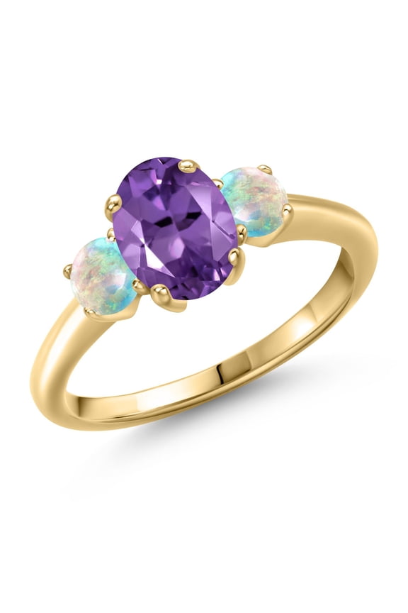 1.65 Ct Purple Amethyst White Simulated Opal 18K Yellow Gold Plated Silver Ring (Size 9)