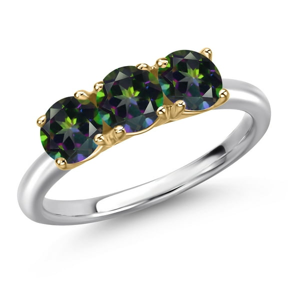 Gem Stone King 10K Two Tone Gold Green Mystic Topaz Engagement Ring for Women | 1.65 Cttw | Round 5MM | Gemstone November Birthstone | Size 8