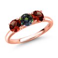 thumbnail image 1 of Gem Stone King 18K Rose Gold Plated Silver Green Mystic Topaz and Red Garnet Engagement Ring for Women | 1.65 Cttw | Round 5MM | Gemstone November Birthstone | Size 8, 1 of 6