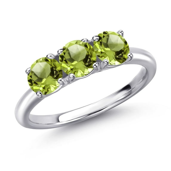 Gem Stone King 925 Sterling Silver Green Peridot Engagement Ring for Women | 1.65 Cttw | Round 5MM | Gemstone August Birthstone | Size 7